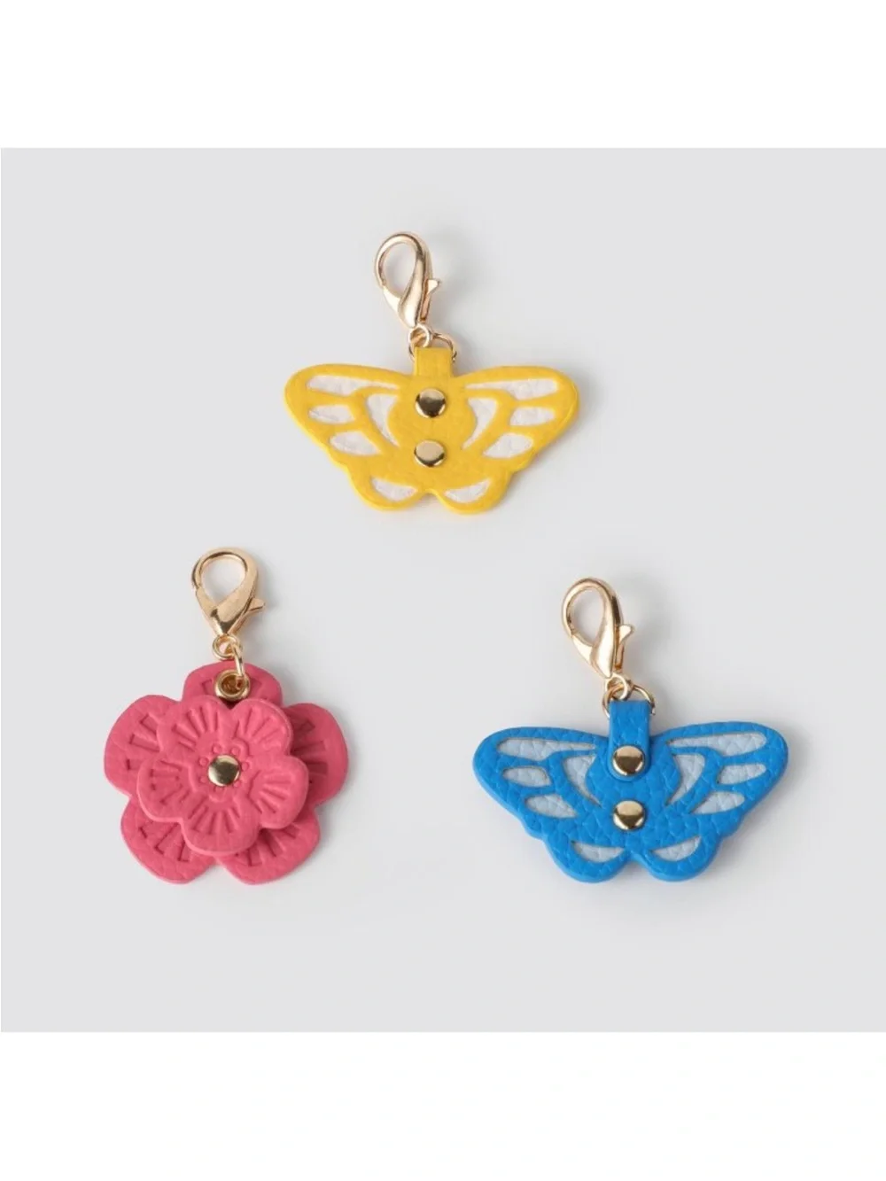 NIB Floral & Butterfly Charm in Pink, Blue & Yellow - 3 pc set
